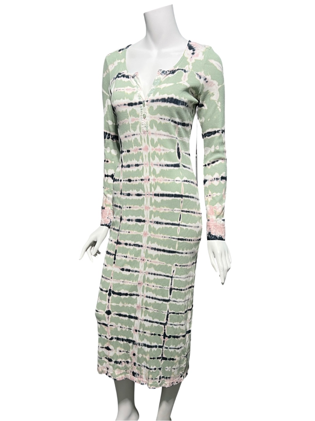 Young Fabulous & Broke Tie Dyed Long Sleeve Cotton Blend Henley Midi Dress S Nwt